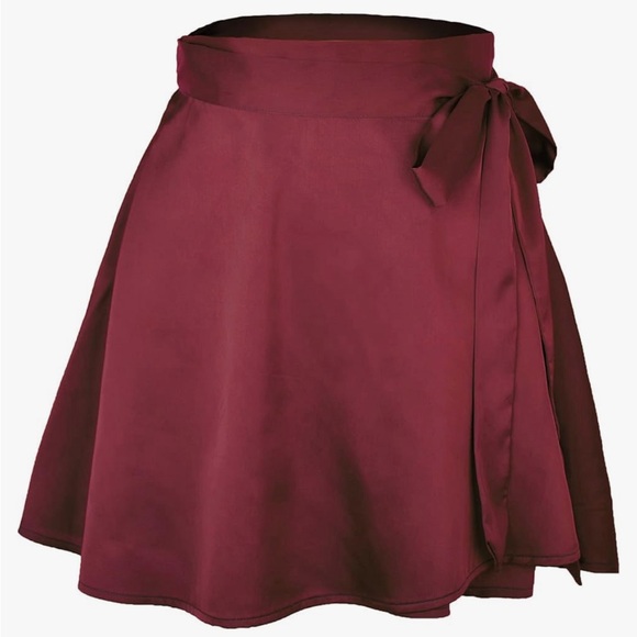 Silk wrap skirt high waisted burgundy wine red - Picture 2 of 4